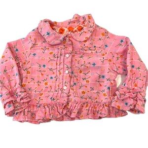 OILILY Pleated Floral Button Down Ruffle Dress Shirt Sz 80 Pink Size 9-12 months